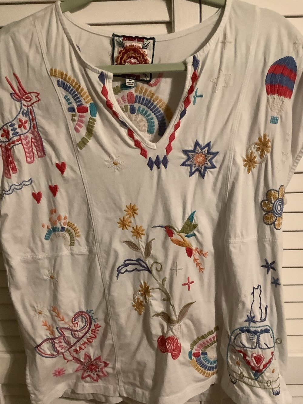 Johnny Was cotton embroidered top, size medium